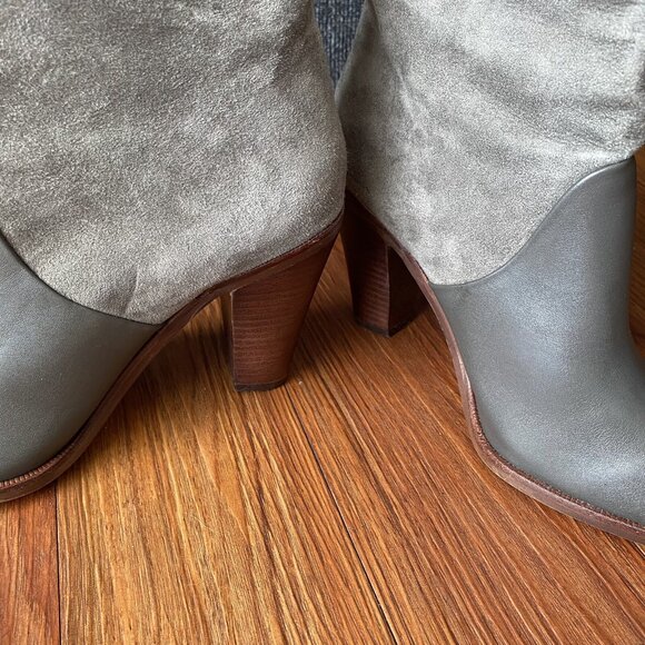 Splendid Sullie Knee High Pull On Boot Grey Suede Leather Stacked Heel - Picture 9 of 11